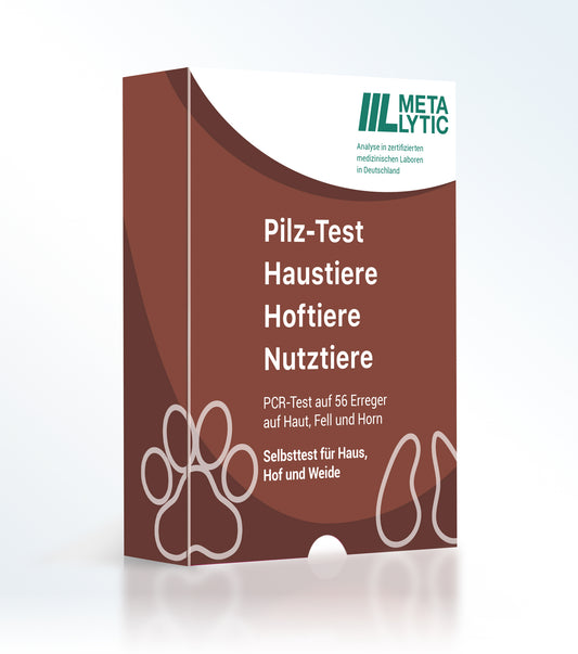 Produktverpackung Pilz Test für Tiere von MetaLytic.