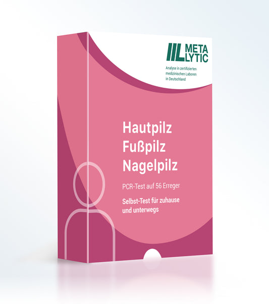 Produktverpackung Pilz Test auf Hautpilz, Fußpilz, Nagelpilz und Genitalpilz von MetaLytic. 